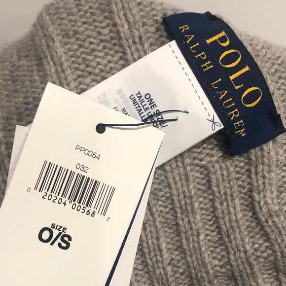 POLO Ralph Lauren Wool Cuffed Ribbed Beanie Cap NWT Grey - Picture 5 of 6